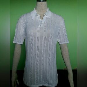 DKNY White Coton mesh polo shirt
